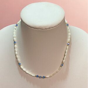 Pearl with blue stones necklace